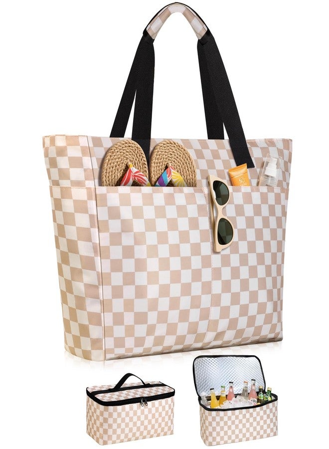 ISEYOU Beach Bag and Cooler Bag Set, 45L Waterproof Beach Tote with Zipper Closure, Foldable Extra Large XXL Family Weekender Bags, with 8 Pockets, Suitable for Pool, Picnic, Shopping, Travel - Image 1